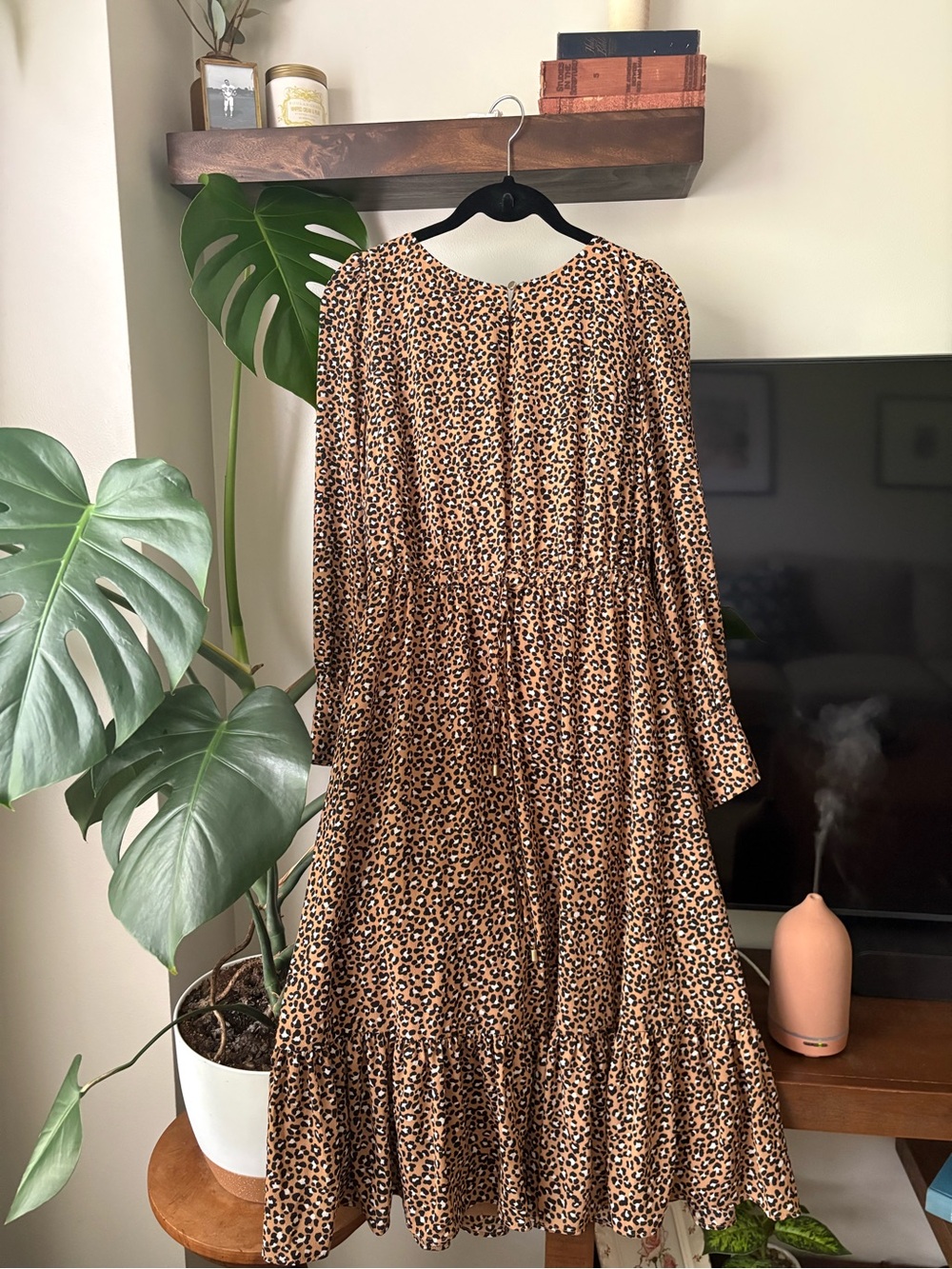 Talbots Leopard Print Tiered Midi Dress - Brown/Black